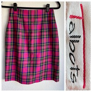 Vintage 1990's Talbots Women's Pink Plaid 100% Wool Pencil Skirt Size 4